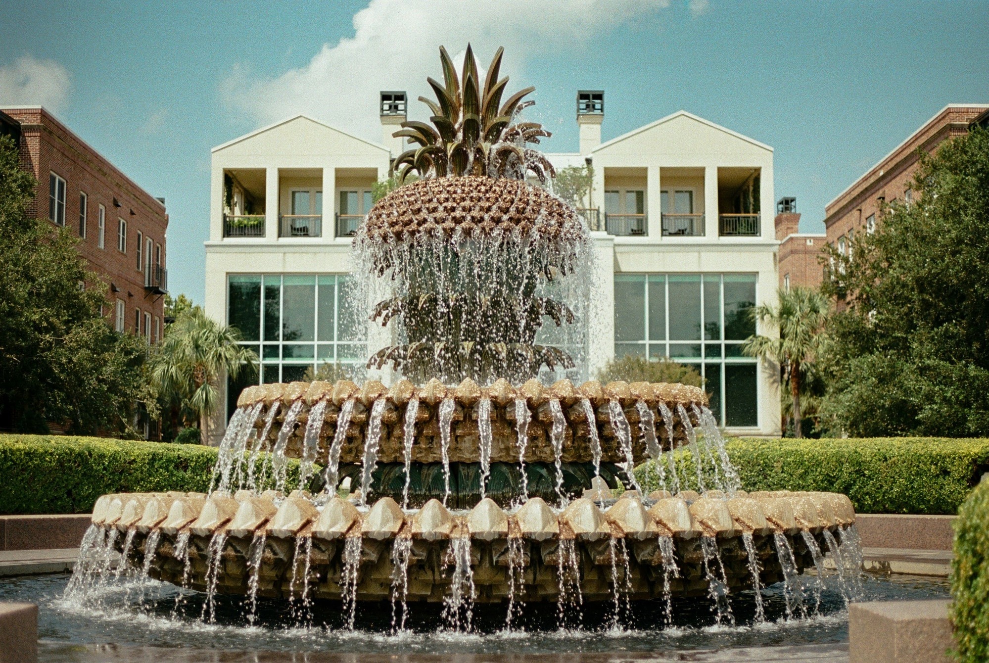 Pineapple Fountain flowing in Waterfront Park, Charleston SC.